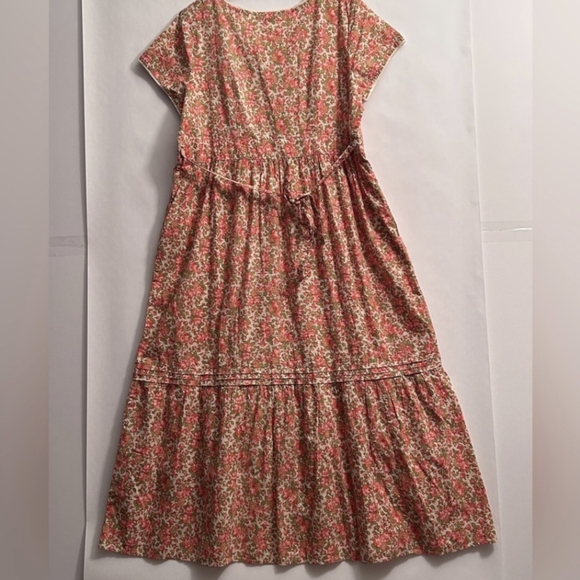 April Cornell Brooke Hostess Dress Pink Floral Short Sleeve Midi Maxi Dress - Picture 3 of 6